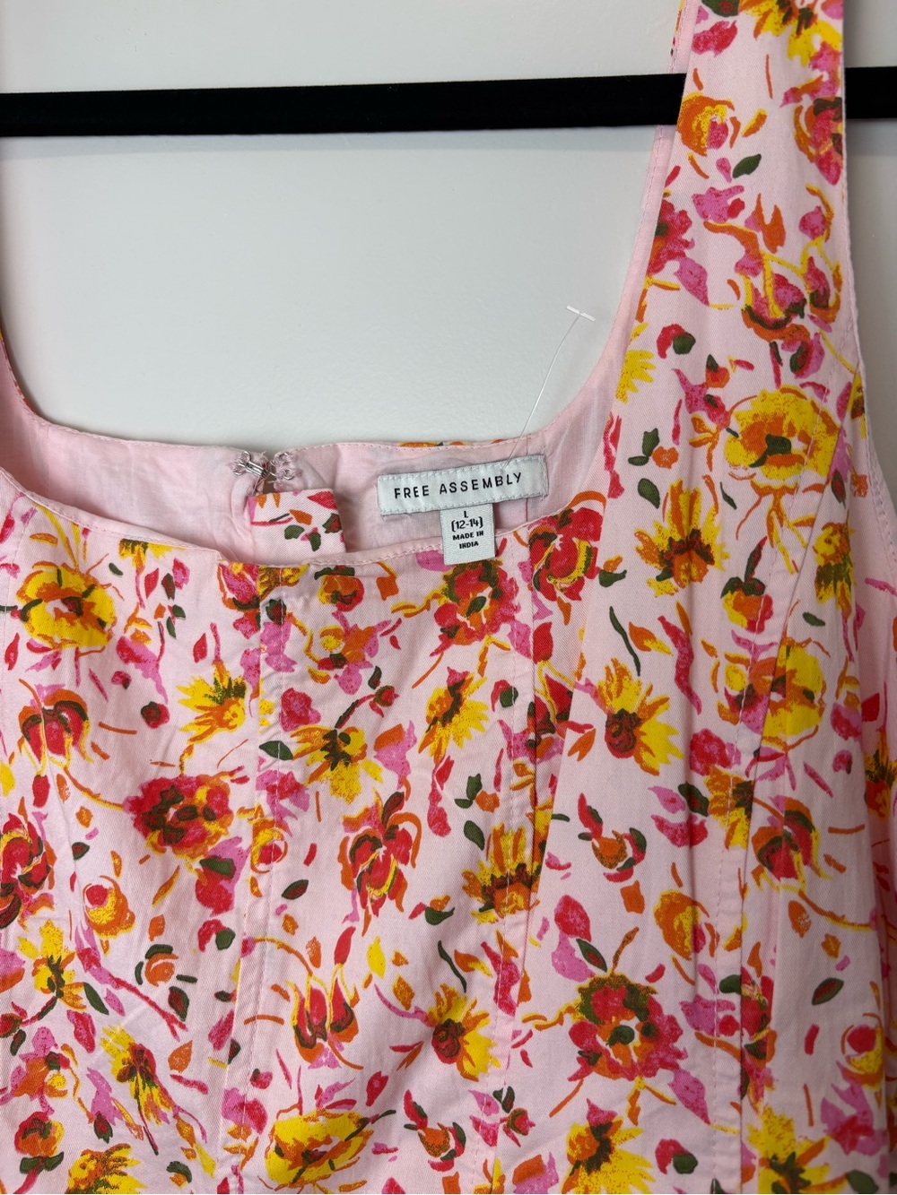 🌸Free Assembly Pink Floral Cotton Midi Dress | L | Lined | Pockets - Picture 3 of 9